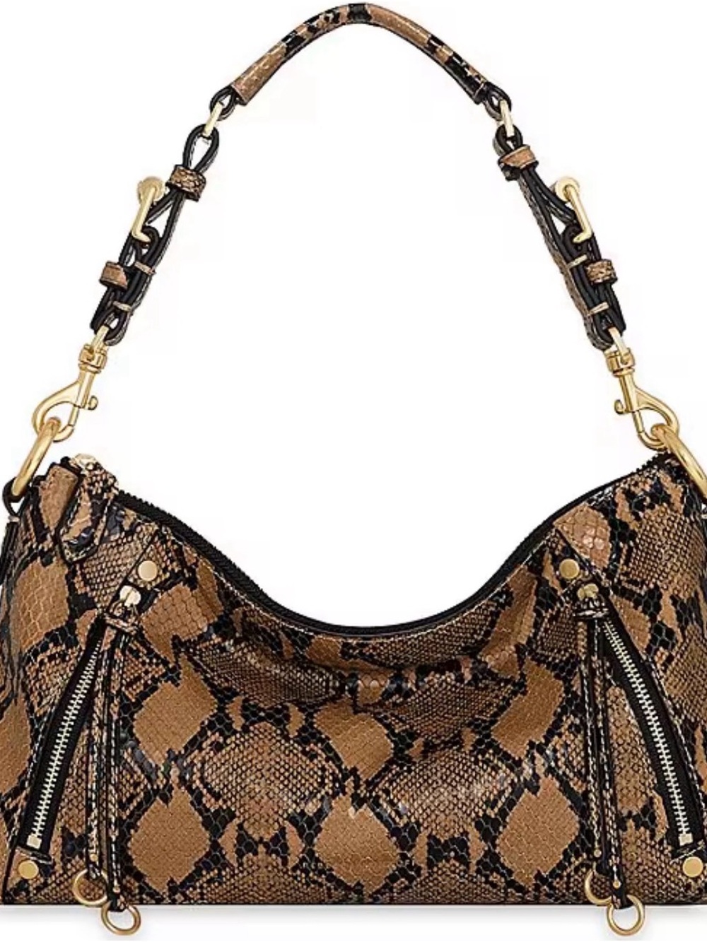 Rebecca Minkoff Brown and Black Python-Print Shoulder Bag with Gold Hardware